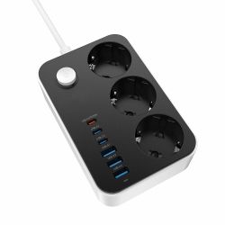 Фильтр сетевой ColorWay, 3 розетки, 2 м, Black, 3xUSB (12 Вт, QC3.0), 3xType-C (20 Вт, PD3.0), провод из меди (до 2500 Вт), 16A (CW-CHE36PDB) - Картинка 2