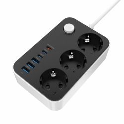 Фильтр сетевой ColorWay, 3 розетки, 2 м, Black, 3xUSB (12 Вт, QC3.0), 3xType-C (20 Вт, PD3.0), провод из меди (до 2500 Вт), 16A (CW-CHE36PDB) - Картинка 3