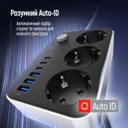 Фильтр сетевой ColorWay, 3 розетки, 2 м, Black, 3xUSB (12 Вт, QC3.0), 3xType-C (20 Вт, PD3.0), провод из меди (до 2500 Вт), 16A (CW-CHE36PDB) - Картинка 9