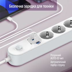 Գ���� �������� ColorWay CW-CHE44PDW 4 �������, 4USB (Type-C PD20W + 3USB QC3.0) (45W), 2 �, White - �������� 6