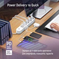 Գ���� �������� ColorWay CW-CHE44PDW 4 �������, 4USB (Type-C PD20W + 3USB QC3.0) (45W), 2 �, White - �������� 7