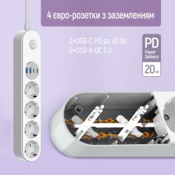 Գ���� �������� ColorWay CW-CHE44PDW 4 �������, 4USB (Type-C PD20W + 3USB QC3.0) (45W), 2 �, White - �������� 8