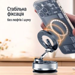 Автотримач для телефону ColorWay Magnetic Car, Black, на вакуумній присосці, магнітне кільце MagSafe, поворот тримача на 360° (CW-CHM21-BK) - Картинка 3