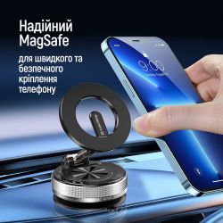 Автотримач для телефону ColorWay Magnetic Car, Black, на вакуумній присосці, магнітне кільце MagSafe, поворот тримача на 360° (CW-CHM21-BK) - Картинка 8