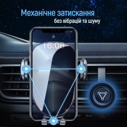Автотримач для телефону ColorWay Grip, Black, в дефлектор повітроводу, механічний затискач (CW-CHMH20-BK) - Картинка 4
