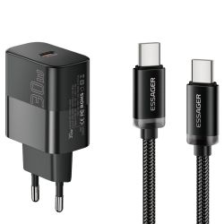 ������� �������� ���������� Essager Travel Charger 30W USB-C Black (E30JSB1-SYTT1-T) + ������ USB Type-C