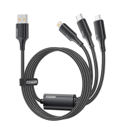 ������ Essager Simple 3 in 1 USB - MicroUSB+USB Type-C+Lightning (M/M), 100W, 1.2 � Black (EXCMTL-JJ01-P)