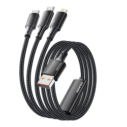 Кабель Essager Simple 3 in 1 USB - MicroUSB+USB Type-C+Lightning (M/M), 100W, 1.2 м Black (EXCMTL-JJ01-P) - Картинка 2