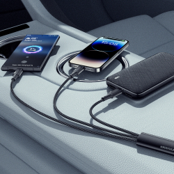 Кабель Essager Simple 3 in 1 USB - MicroUSB+USB Type-C+Lightning (M/M), 100W, 1.2 м Black (EXCMTL-JJ01-P) - Картинка 3