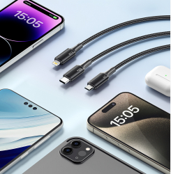 Кабель Essager Simple 3 in 1 USB - MicroUSB+USB Type-C+Lightning (M/M), 100W, 1.2 м Black (EXCMTL-JJ01-P) - Картинка 4