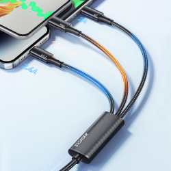 Кабель Essager Simple 3 in 1 USB - MicroUSB+USB Type-C+Lightning (M/M), 100W, 1.2 м Black (EXCMTL-JJ01-P) - Картинка 5