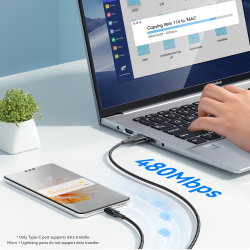Кабель Essager Simple 3 in 1 USB - MicroUSB+USB Type-C+Lightning (M/M), 100W, 1.2 м Black (EXCMTL-JJ01-P) - Картинка 7