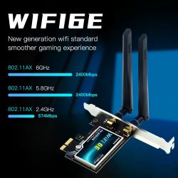 Сетевая карта PCI-E x1, Fenvi FV-AX5400, WiFi 6E (до 5374 Mbps), Bluetooth 5.3, Intel AX210, 2 внешние антенны - Картинка 2