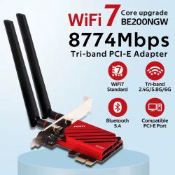 ������� ����� PCI-E x1, Fenvi FV-BE8800, WiFi 7 (�� 8800 Mbps), Bluetooth 5.4, Intel BE200, ��������, 2 ������� ������� (!!! �������� ������ � ������������ Intel !!!) - �������� 6