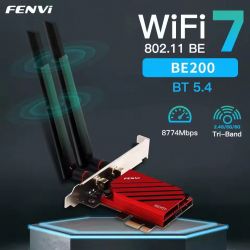 ������� ����� PCI-E x1, Fenvi FV-BE8800, WiFi 7 (�� 8800 Mbps), Bluetooth 5.4, Intel BE200, ��������, 2 ������� ������� (!!! �������� ������ � ������������ Intel !!!) - �������� 7