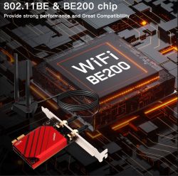 Сетевая карта PCI-E x1, Fenvi FV-BE8800Pro, WiFi 7 (до 8800 Mbps), Bluetooth 5.4, Intel BE200, радиатор, 2 внешние антенны, подставка (!!! работает только с процессорами Intel !!!) - Картинка 4