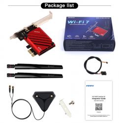 Сетевая карта PCI-E x1, Fenvi FV-BE8800Pro, WiFi 7 (до 8800 Mbps), Bluetooth 5.4, Intel BE200, радиатор, 2 внешние антенны, подставка (!!! работает только с процессорами Intel !!!) - Картинка 6
