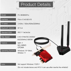 Сетевая карта PCI-E x1, Fenvi FV-BE8800Pro, WiFi 7 (до 8800 Mbps), Bluetooth 5.4, Intel BE200, радиатор, 2 внешние антенны, подставка (!!! работает только с процессорами Intel !!!) - Картинка 8