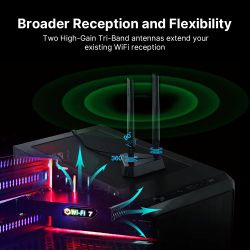 �������� ����� PCI-E x1, Fenvi FV-BE8800RGB, WiFi 7 (�� 8800 Mbps), Bluetooth 5.4, Intel BE200, RGB �����������, �������, 2 �������� ������, �������� (!!! ������ ���� � ����������� Intel !!!) - �������� 5