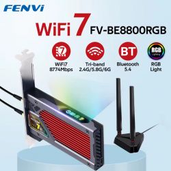 �������� ����� PCI-E x1, Fenvi FV-BE8800RGB, WiFi 7 (�� 8800 Mbps), Bluetooth 5.4, Intel BE200, RGB �����������, �������, 2 �������� ������, �������� (!!! ������ ���� � ����������� Intel !!!) - �������� 8