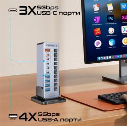 USB-хаб Promate GegaTower-60w USB Type-C Grey - Картинка 2