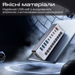 USB-хаб Promate GegaTower-60w USB Type-C Grey - Картинка 6