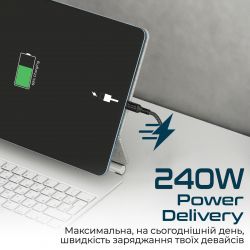 ������ Promate USB Type-C - USB Type-C (M/M), 5 A, 240 W, 1 �, PowerBolt240 Black (powerbolt240-1m.black) - �������� 2