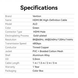 Кабель Vention HDMI - HDMI V 2.1 (M/M), 3 м, Green (ALOGI) - Картинка 8