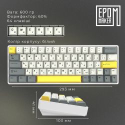 Клавіатура бездротова Epomaker EP64 60% Mulan Switch Hot-Swap (2.4G/BT/USB) RGB UA White (EP64-W-M) - Картинка 6