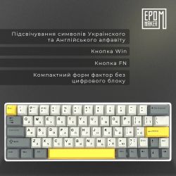 Клавіатура бездротова Epomaker EP64 60% Mulan Switch Hot-Swap (2.4G/BT/USB) RGB UA White (EP64-W-M) - Картинка 7