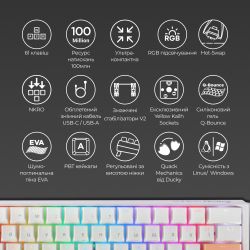 Клавіатура Ducky One 3 Mini Cherry MX Brown RGB UA USB White (DKON2161ST-BUAPXPWWWSC1) - Картинка 9