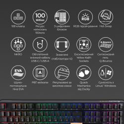 Клавиатура Ducky One 3 TKL Cherry MX Blue RGB UA USB Black (DKON2187ST-CUAPXCLAWSC1) - Картинка 9
