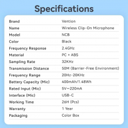 �������� Vention USB Type-C 2-Pack Wireless Lavalier Black (NCBB0) - �������� 3