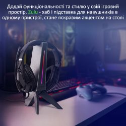 Підставка для навушників Vertux Zulu 2xUSB 2.0 / Mini Jack 3.5 мм Black (zulu.black) - Картинка 2