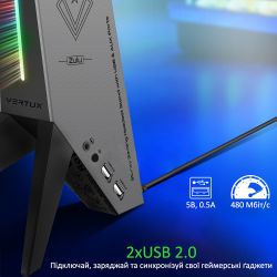 Підставка для навушників Vertux Zulu 2xUSB 2.0 / Mini Jack 3.5 мм Black (zulu.black) - Картинка 3