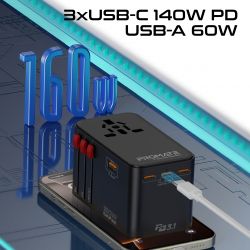   Promate TripMate-GaN160 160W Black -  6