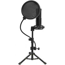   LORGAR Gaming Microphones, Black, USB condenser microphone with tripod stand, pop filter, including 1 microphone, 1 Height metal tripod, 1 plastic shock mount, 1 windscreen cap, 1,2m metel type-C USB cable, 1 pop filter, 154.6x56.1mm (LRG-CMT721) -  2