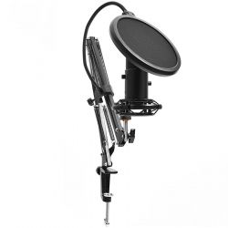   LORGAR Gaming Microphones, Black, USB condenser microphone with boom arm stand, pop filter, tripod stand. including 1* microphone, 1*Boom Arm Stand with C-clamp, 1*shock mount, 1*pop filter, 1*windscreen cap, 1*2.5m type-C USB cable, 1* Extra tripod (LRG-CMT931) -  2