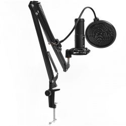   LORGAR Gaming Microphones, Black, USB condenser microphone with boom arm stand, pop filter, tripod stand. including 1* microphone, 1*Boom Arm Stand with C-clamp, 1*shock mount, 1*pop filter, 1*windscreen cap, 1*2.5m type-C USB cable, 1* Extra tripod (LRG-CMT931) -  3