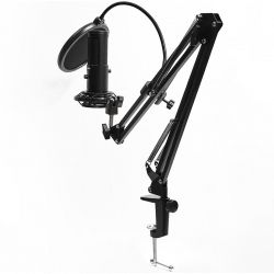   LORGAR Gaming Microphones, Black, USB condenser microphone with boom arm stand, pop filter, tripod stand. including 1* microphone, 1*Boom Arm Stand with C-clamp, 1*shock mount, 1*pop filter, 1*windscreen cap, 1*2.5m type-C USB cable, 1* Extra tripod (LRG-CMT931) -  4