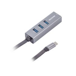 Адаптер, з Type-C на Gigabit Ethernet, 3 Ports USB 3.0, 1000 Mbps, метал, темно-сірий Maxxter NECH-3P-02 - Картинка 2