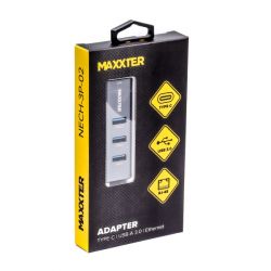 Адаптер, з Type-C на Gigabit Ethernet, 3 Ports USB 3.0, 1000 Mbps, метал, темно-сірий Maxxter NECH-3P-02 - Картинка 3