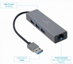 ,  USB-A  Gigabit Ethernet, 3  USB 3.1 Gen1 (5 Gbps), 1000 Mbps, ,  Cablexpert A-AMU3-LAN-01 -  2