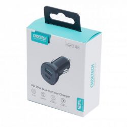 Автомобільний зарядний пристрій, 2 порти, 38Вт, QC3.0+PD (18+20Вт), чорний Choetech TC0005-BK - Картинка 8