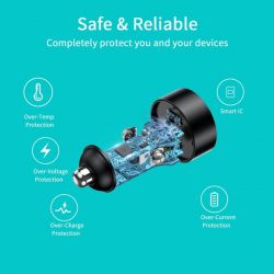 Автомобільний зарядний пристрій, 2 порти, 36Вт, PD (18+18Вт), чорний Choetech С0054-BK - Картинка 6