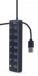 Хаб на 7 портiв USB 3.0, з вимикачами, пластик\метал, чорний Gembird UHB-U3P7P-01 - Картинка 3