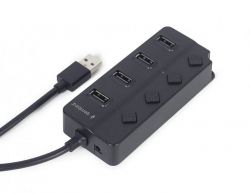 Хаб на 4 порти USB 2.0, з вимикачами, пластик, чорний Gembird UHB-U2P4P-01 - Картинка 2
