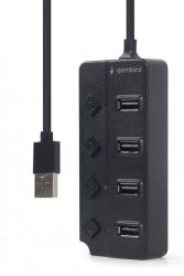 Хаб на 4 порти USB 2.0, з вимикачами, пластик, чорний Gembird UHB-U2P4P-01 - Картинка 3
