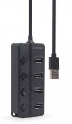 Хаб на 4 порти USB 2.0, з вимикачами, пластик, чорний Gembird UHB-U2P4P-01 - Картинка 4