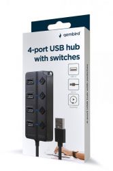Хаб на 4 порти USB 2.0, з вимикачами, пластик, чорний Gembird UHB-U2P4P-01 - Картинка 5